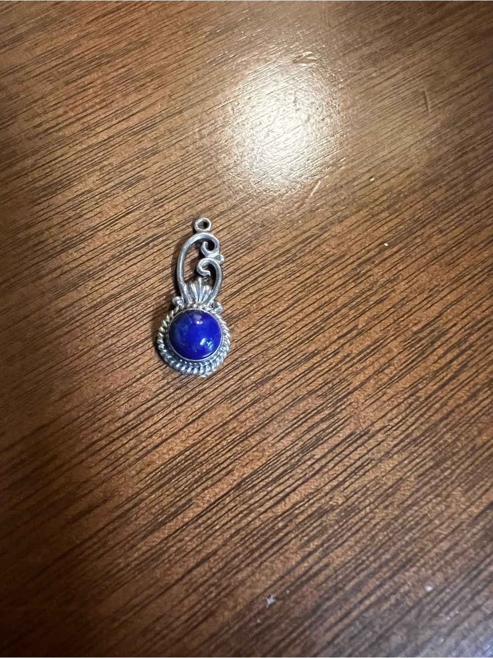Vintage Sterling Silver 925 Nepal Lapis Lazuli Filigree Scroll Pendant - 3g